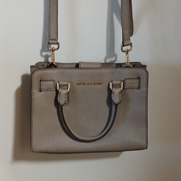 Michael Kors Handbags - Michael Kors Taupe Saffiano Leather Satchel with Gold Hardware